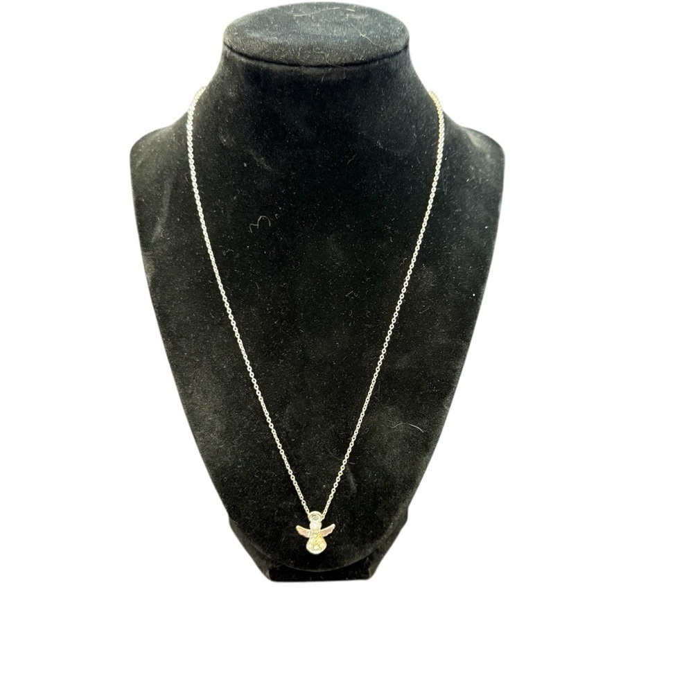 Avon birthstone angel Silver Necklace with angel  Charm in pink gift box NIB